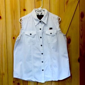 Harley Davidson light weight white denim top snap details